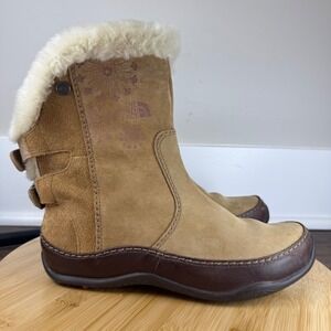 The North Face Winter Boots Women 7 Tan Brown Good Suede Fur Primaloft TB5L